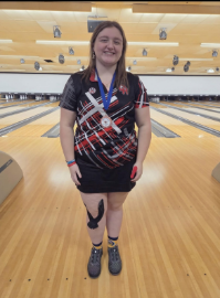 Senior Ella Weinmann after she won all-tournament champion at the Big Blue         
tournament with a series of 614 and an average of 204
