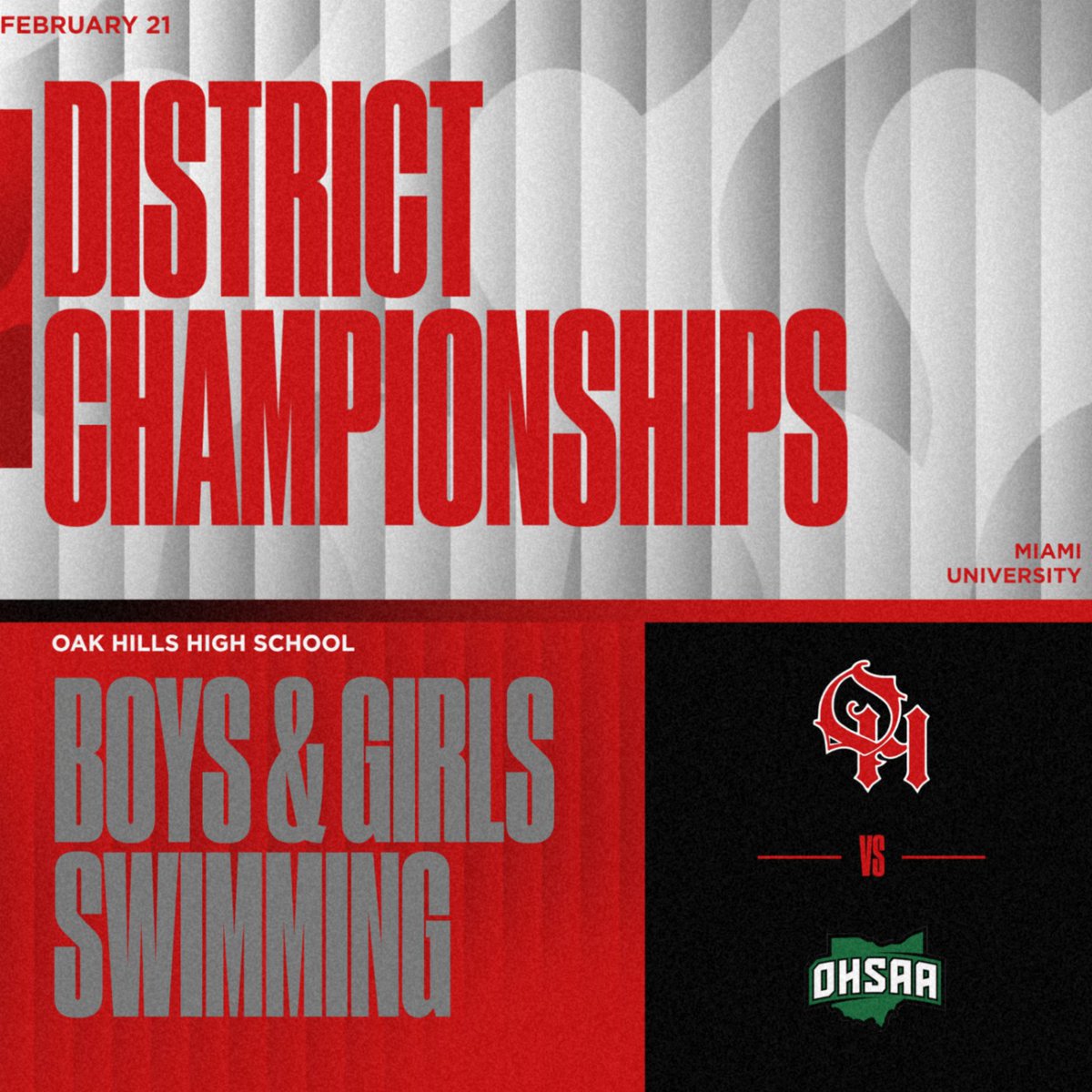 Infographic portraying the District Meet for the Oak Hills swim team
