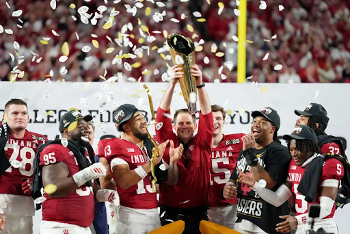  The Indiana Hoosiers celebrate after beating the Miami Hurricanes in the National Championship, 27-21.       