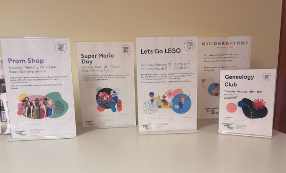 Flyers of the upcoming classes and activities offered at the Green Township Library